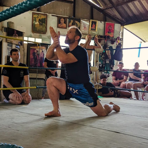 Ajarn Justin in Thailand demonstrating the Wai Kru Ceremony